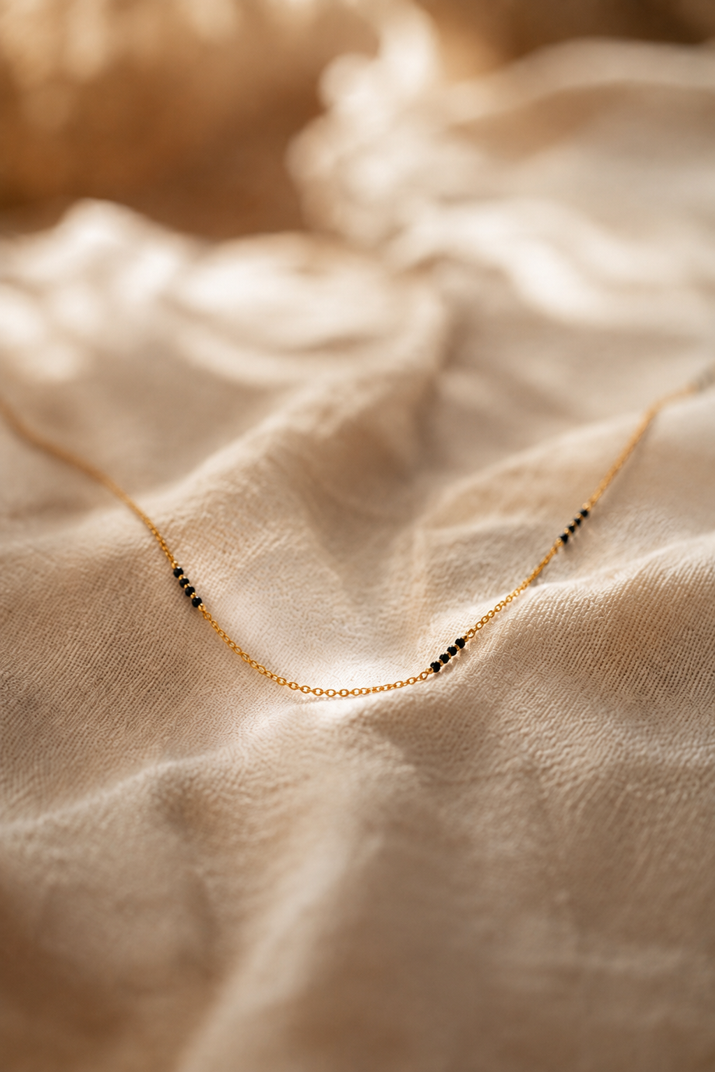 Fine Mangalsutra Chain on Cream Linen