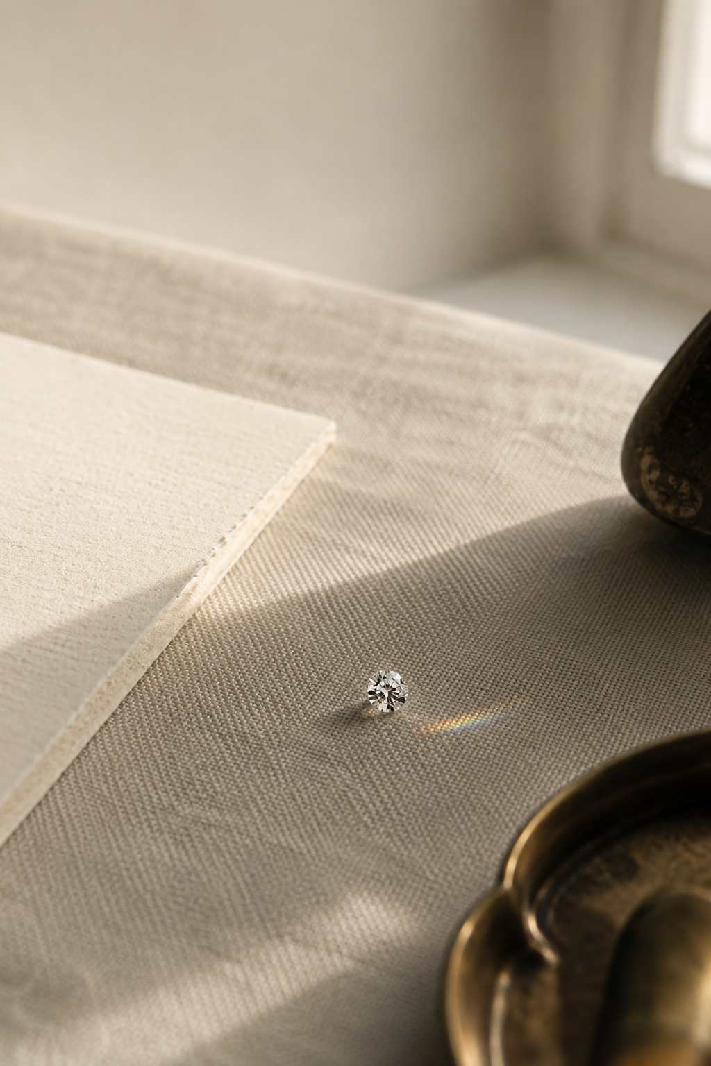 Loose diamond resting on linen fabric